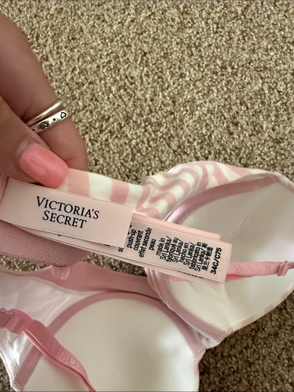 Victoria's Secret Pink and White Striped Padded Bra with Logo Accent - Picture 3 of 3